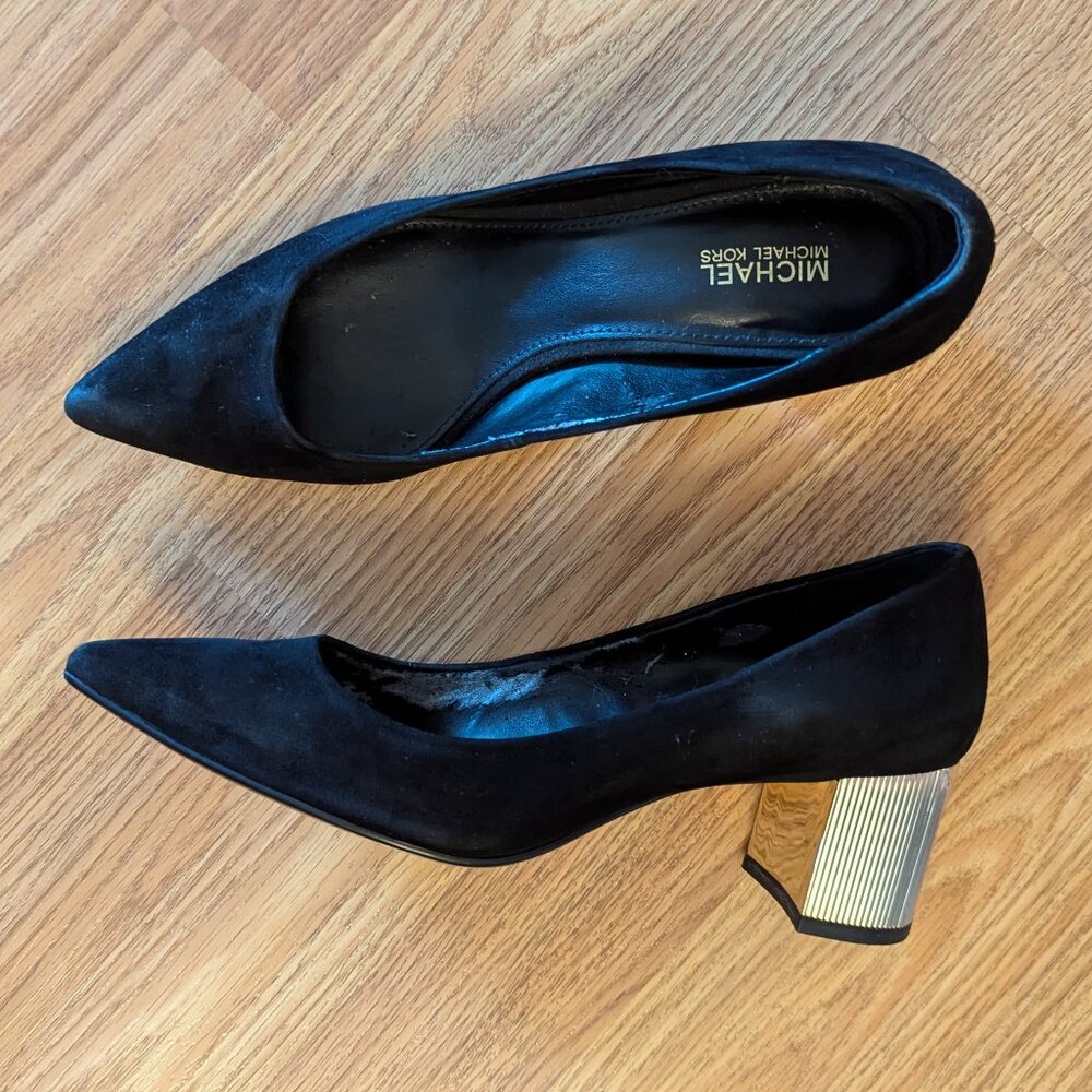 Michael Kors Black Suede Gold Heel sz 6.5 (read description)